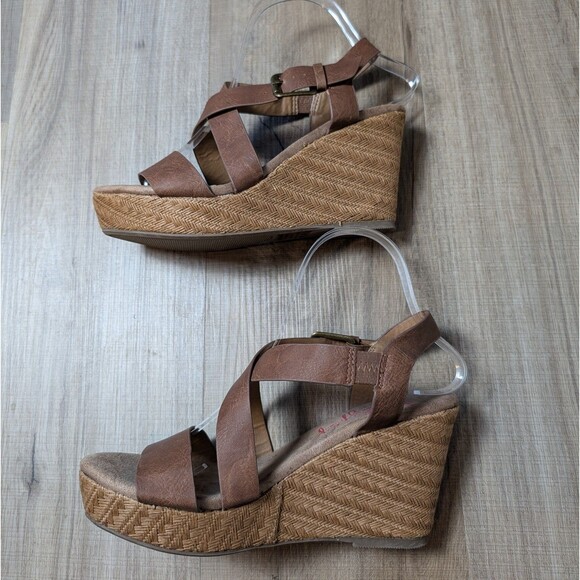 Jellypop Size 8 Tahoe Wedge Sandals Brown Buckle Straps Boho - Picture 6 of 10